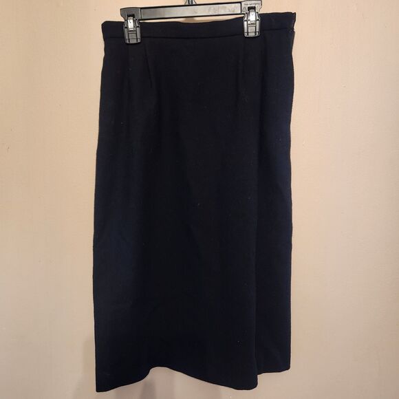 Vintage TAHARI Woman's Long Black Wool Skirt Size 10  W/ Pocket Office Work Wear - Picture 1 of 6